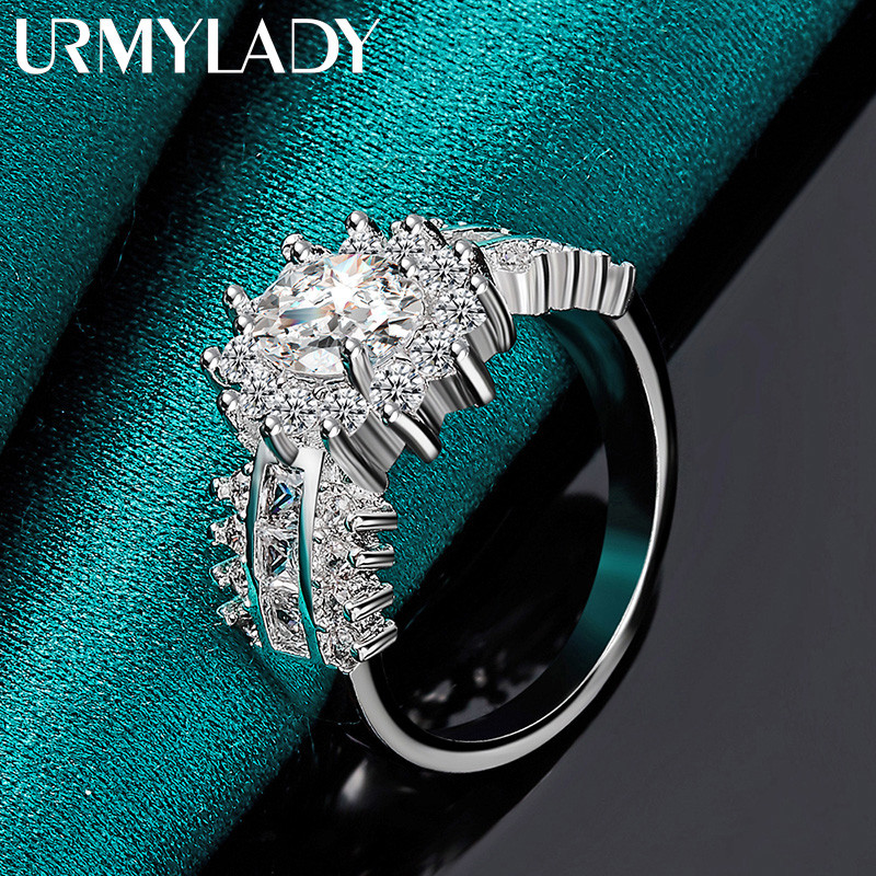URMYLADY Bạc 925 Ba Hàng Bầu Trời Đầy Sao Zircon 7-10 # Nhẫn Nữ Trang Sức