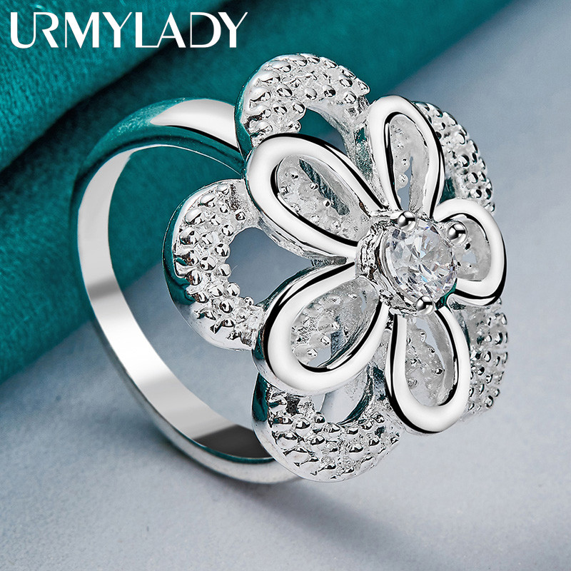 URMYLADY Bạc 925 Đôi Hoa Zircon 7-10 # Nhẫn Nữ Trang Sức Thời Trang Cưới