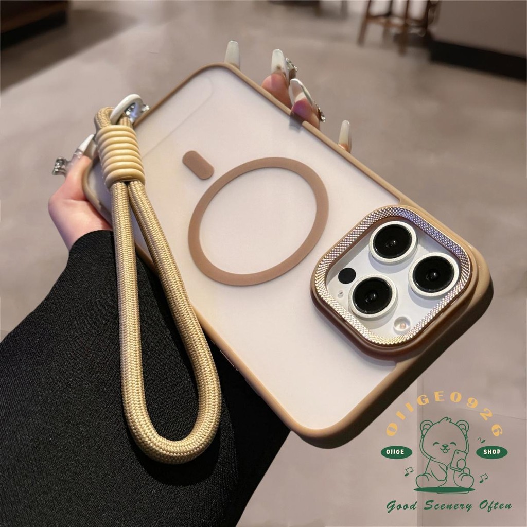 【 Ốp lưng iphone16 】 Dây buộc màu sa mạc Vỏ điện thoại dạng lỏng mờ từ tính iphone16 Pro Max 15 14 13 12 11 cho vỏ iPhone Vỏ mềm silicon TPU + PC chống sốc