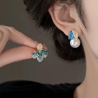 Men Nhỏ Giọt Men Bông Tai Bất Đối Xứng Cảm Giác Cao Cấp Bông Tai Ngọc Trai Lá Đính Kim Cương Nữ 2025 Bán Chạy Phong Cách Trung Hoa Cung Điện Phong Cách 6.26 GOWT