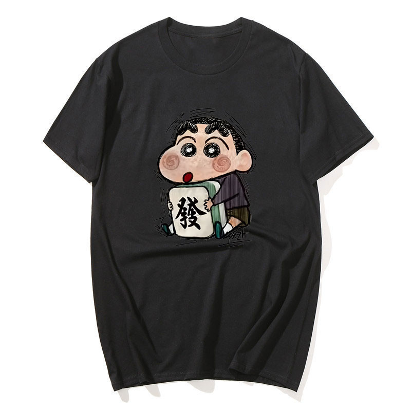 Áo thun cotton ngắn tay cổ tròn hình hoạt hình Crayon Shin-chan phong cách vintage dành cho nữ