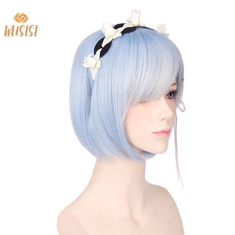 [WUSISI] Hajimeru Isekai Seikatsu Rem Ram Twins Màu xanh hồng Cosplay Tóc giả + Chân Đảng Mới MỚI