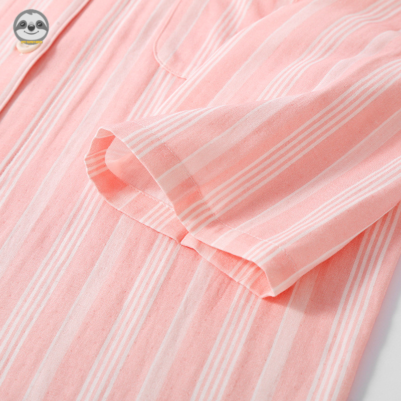 Đồ ngủ cặp đôi cotton hai lớp sọc phong cách Nhật Bản MUJI, mỏng nhẹ có thể mặc bên ngoài