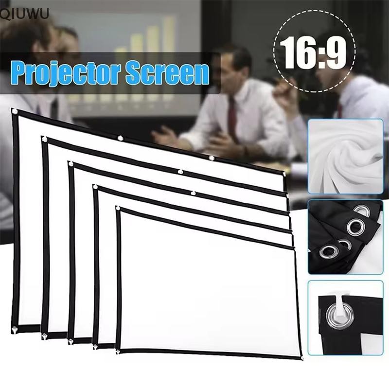 Màn hình máy chiếu di động QIUWU 16: 9 Rèm máy chiếu đơn giản Màn hình hiển thị HD 60 / 72 / 84 / 100 / 120 Inch cho rạp chiếu phim tại nhà.