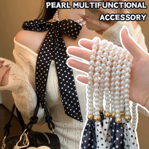 Khăn quàng ngọc trai Pháp | Phụ kiện đa chức năng có thể điều chỉnh cho băng đô vòng cổ thắt lưng tóc, thiết kế chấm bi đen trắng