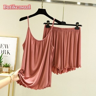 Bộ quần short Cotton Modal dành cho nữ Bộ đồ ngủ trơn Bộ quần short yếm mùa hè Bộ đồ ngủ
