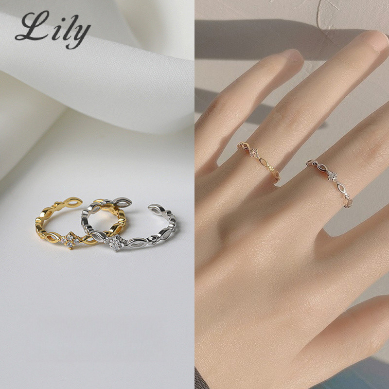 Đơn giản S925 Bạc Hình Kim Cương Rỗng Nhẫn Nữ Thời Trang Mở Có Thể Điều Chỉnh