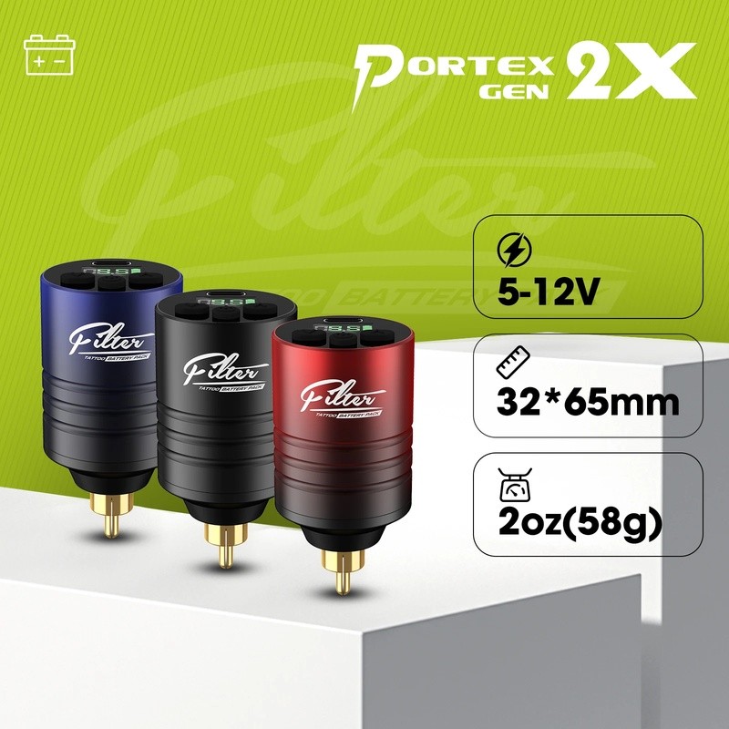 Bộ lọc Portex Gen2X Bộ pin hình xăm Bộ nguồn không dây cho đầu nối RCA Máy xăm 1300mAh