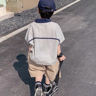 Bé Trai Áo Sơ Mi POLO Tay Ngắn Mùa Hè Hàn Quốc Trẻ Em Mới Sọc Nửa Tay Áo Sơ Mi Bé Trai Áo Thun Mỏng