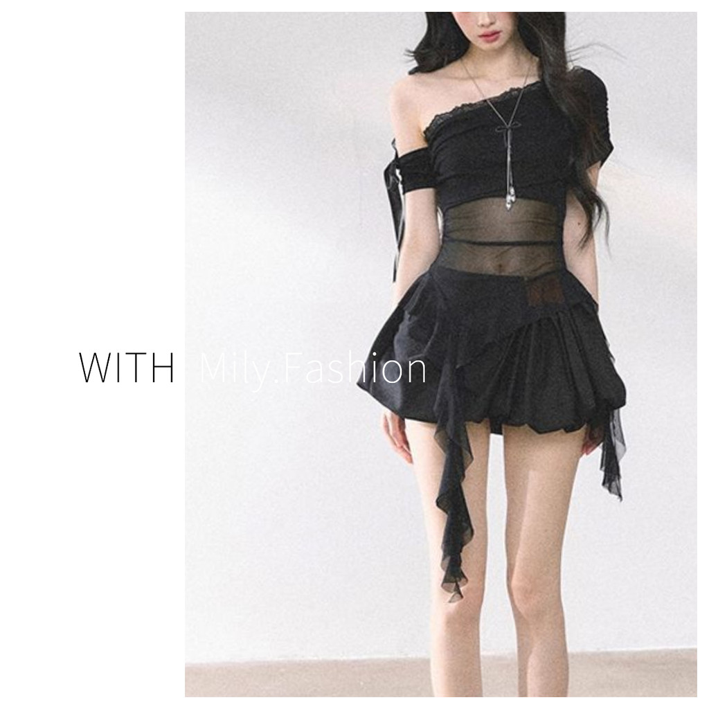 Milyfashion Pure Desire - Áo sơ mi vuông vai, tay ngắn, thiết kế thanh mảnh và hơi trong suốt