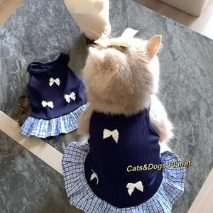 Váy thú cưng Preppy có dây buộc nơ & dây đeo mỏng - Trang phục chống rơi phong cách đi học dễ thương cho chó mèo, Áo choàng không tay chống nước mùa hè
