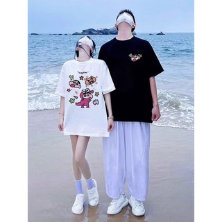 HIIXIIVI [Áo thun cặp đôi mới] Áo thun ngắn tay 100% Cotton Unisex hoàn toàn mới in hình nam nữ cổ tròn dáng rộng