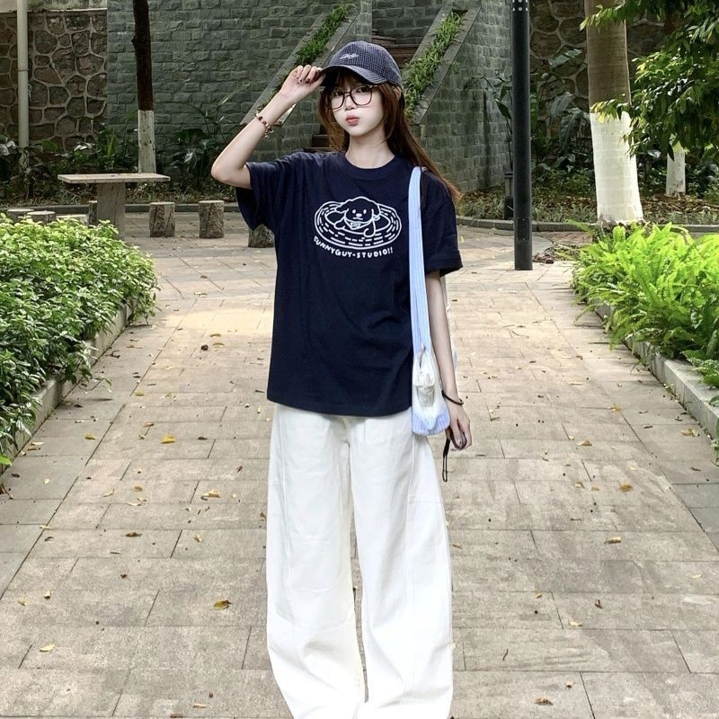 Áo ThunGraphic Chó Hoạt Hình Nữ, Tay Ngắn Phù Hợp Mùa Hè và Couple Wear
