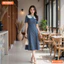 Đầm thiết kế BEMINE cổ sen viền ren họa tiết chấm bi dáng chữ A phù hợp đi làm-MT11097