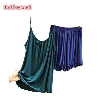 Bộ quần short Cotton Modal dành cho nữ Bộ đồ ngủ trơn Bộ quần short yếm mùa hè Bộ đồ ngủ