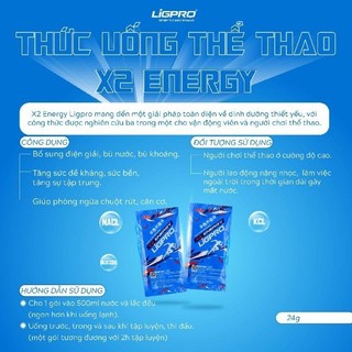 Thức uống thể thao bổ sung năng lượng X2 Energy LIGPRO Bù nước bù điện giải Hộp 10 Gói x 24g