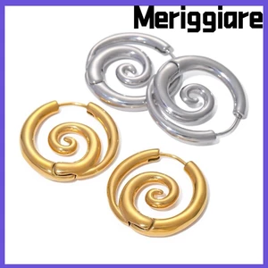 Bông tai hình xoắn ốc MERIGGIARE, Tiệc trang sức bằng thép không gỉ tinh tế Chống dị ứng Kim loại màu vàng Bông tai đinh tán bất thường