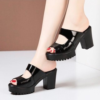 Guốc Cao Gót Nữ Quai Ngang Da Bóng 7cm Đế Chống Trượt, Giày Sandal Guốc Nữ Đi Tiệc Đẹp -Mã CG348