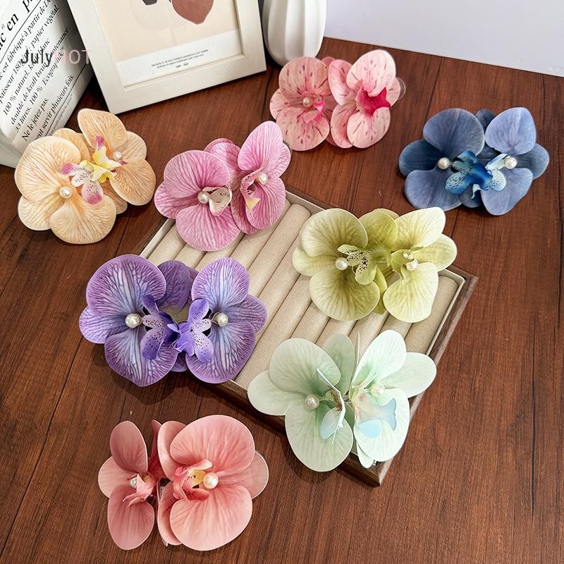 Kẹp tóc ngọc trai JULYHOT Phalaenopsis Orchid, mỏ vịt, nơ hoa - Massivedeals