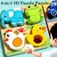 QEARY Khối thay đổi khuôn mặt bằng gỗ, Đồ chơi xếp hình động vật 3D 4 trong 1 nhận thức, Đồ chơi cảm biến Montessori Tương tác Hình dạng di động phù hợp Trò chơi huấn luyện tư duy