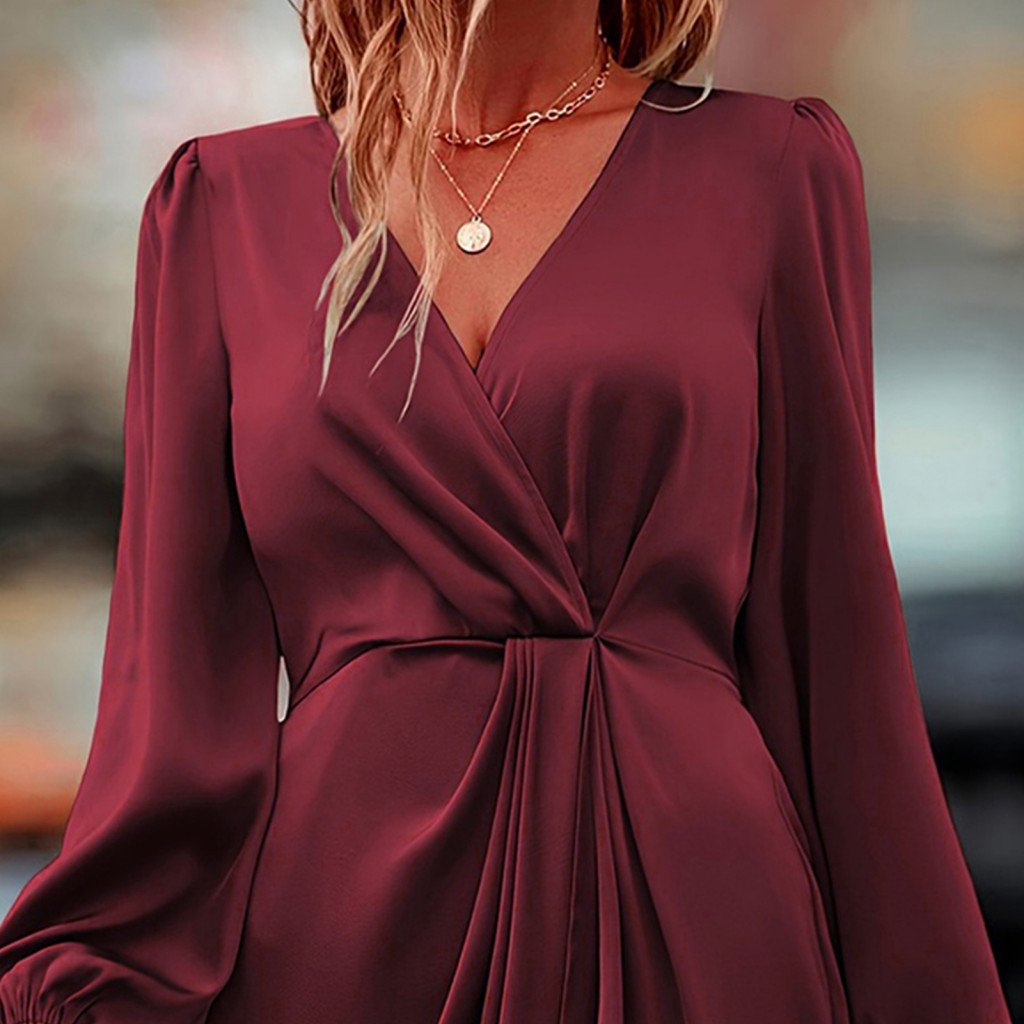 XIA| Đầm Nữ Màu Trơn Đầm Đầm Maxi Khe Không Đều Tuyệt Đẹp Cho Sự Kiện Trang Trọng Cao Xếp Ly Dài Tay Phồng Cổ Chữ V Hoàn Hảo Cho Các Bữa Tiệc