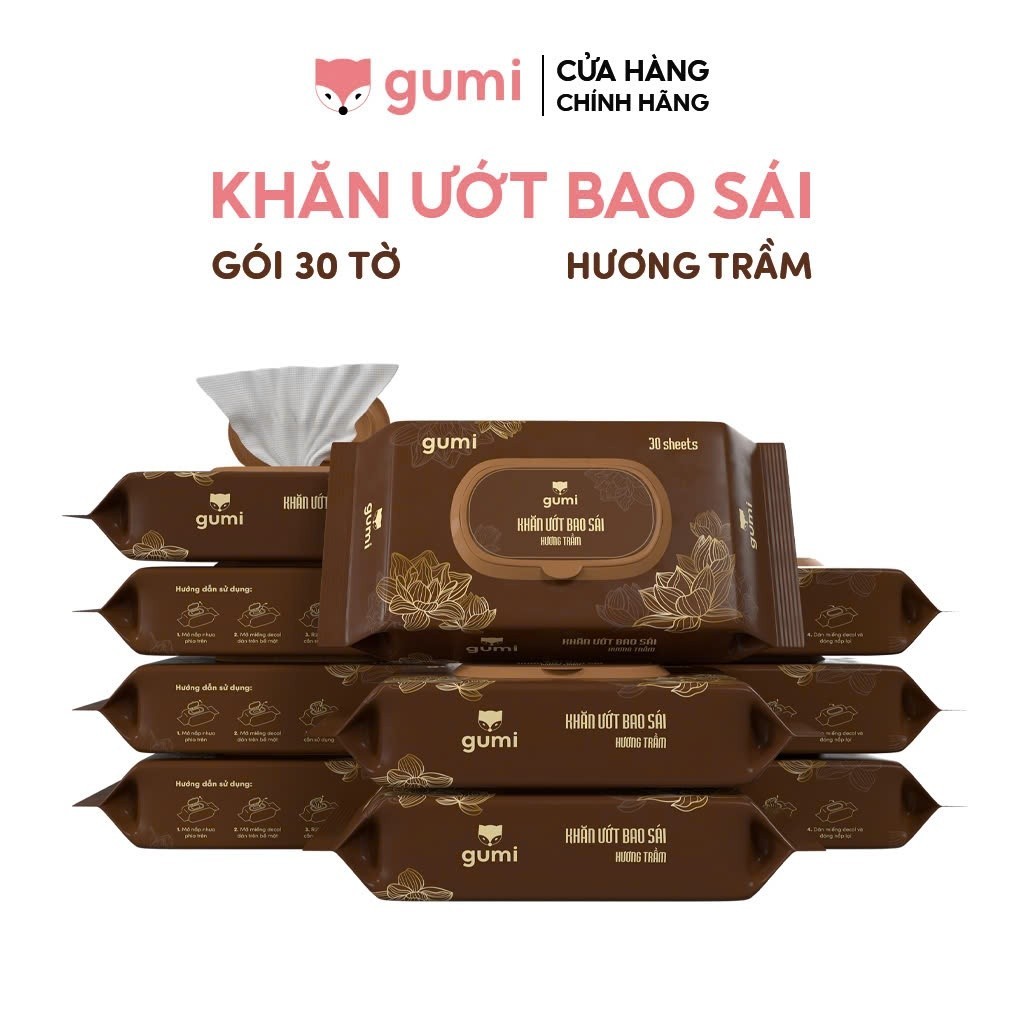 Gói Khăn ướt 30 tờ dùng để bao sái hương trầm Gumi mềm nhẹ nhàng làm sạch các vật phẩm thờ cúng