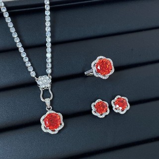 Châu Âu Mỹ ins Phong Cách Mới Hoa Hồng Cắt Hình Bát Giác Trung Quốc Đỏ Zircon Full Kim Cương Phù Hợp Với Nữ