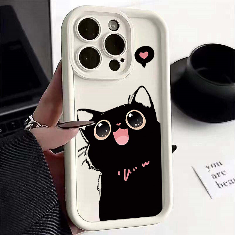 Ốp Điện Thoại Di Động Cho Google Pixel 9 8 7 Pro 5G Pixel 7A 8A 9 Pro XL Vỏ Mèo Đen Dễ Thương Họa Tiết Cặp Đôi Hoạt Hình Silicon Mềm Trái Tim Tình Yêu Chống Sốc Bảo Vệ Camera