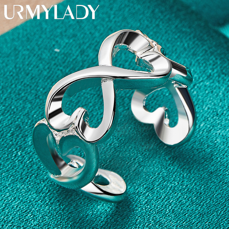 URMYLADY Bạc 925 Trái Tim Tình Yêu Nhẫn Nữ Tiệc Cưới Thời Trang Quyến Rũ Trang Sức