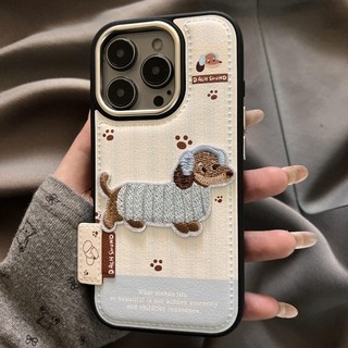 Túi Trống Sang Trọng Sọc Hút Từ Tính Dachshund Vỏ Điện Thoại Cho iPhone16 15 14 13 Pro Max Chống Sốc Bảo Vệ Camera Ốp Lưng Cứng Chống Rơi
