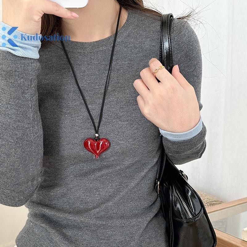 Kudosation Đơn Giản Đa Năng Trái Tim Đỏ Nơ Vòng Cổ Dành Cho Nữ Cô Gái Thời Trang Trái Tim Lớn Mặt Dây Chuyền Vòng Cổ Phụ Kiện Trang Sức Quà Tặng