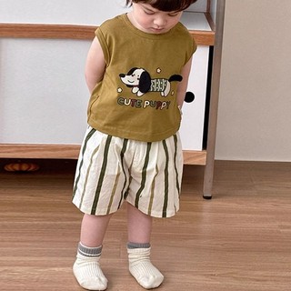Mùa Hè Bé Trai Áo Quần Short Phù Hợp Với Chó Con Ba Chiều Dễ Thương Áo Thun Không Tay Bé Rời Quần Thường Ngày Hai-