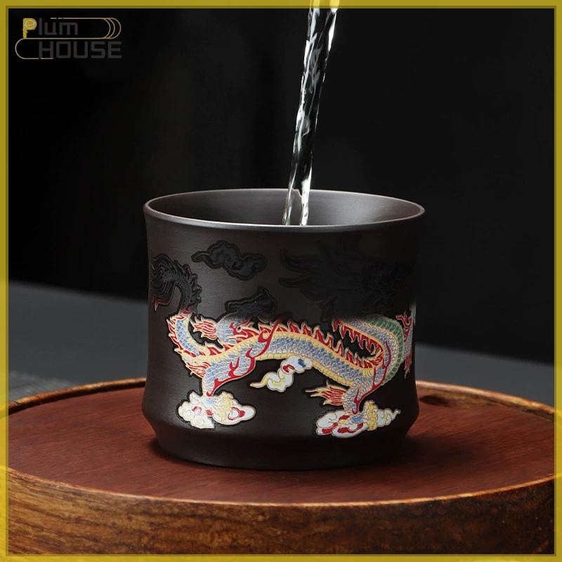 PlumHOUSE Rồng Phượng Phong Cách Trung Hoa Đổi Màu Đất Sét Tím Chống Bỏng Bia Bát Drinkware Bộ Trà VN