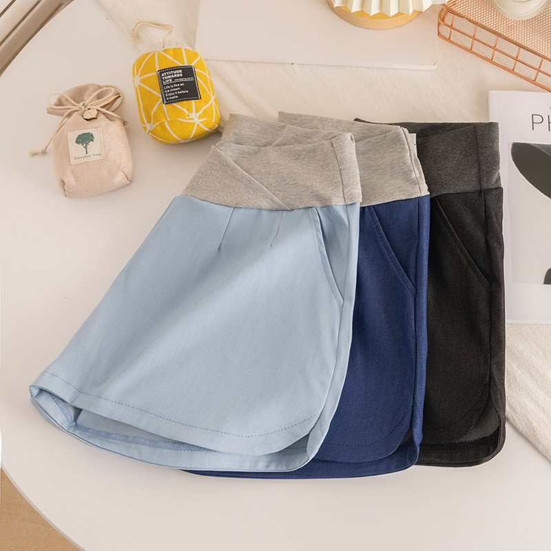 Quần bà bầu mùa hè bên ngoài Denim Quần ống rộng ba điểm