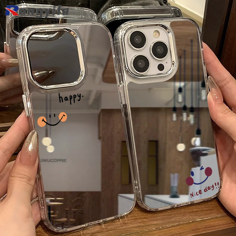 Vỏ Gương Nụ Cười Đơn Giản Cho OPPO Reno 14 13F 13 Pro 12 12F 11 11F 10 9 8 7 SE Pro Plus 8Z 7Z 8T 6Z 5Z 5F 5K 4F 5 4 Lite 5G 4G Vỏ Điện Thoại Hoạt Hình Cặp Đôi Dễ Thương Ốp lưng chống rơi