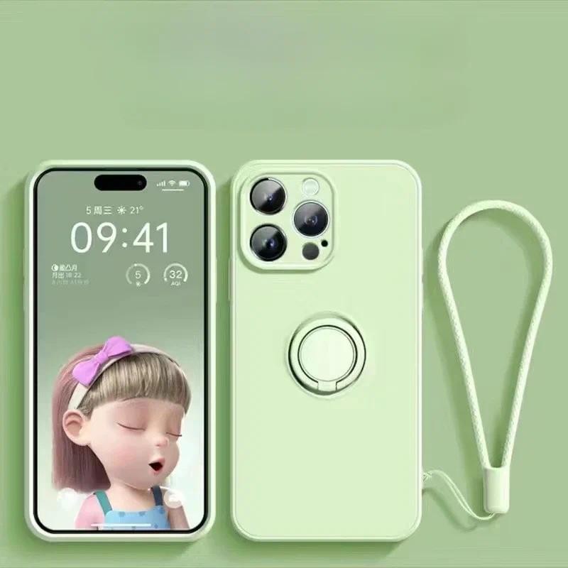 Ốp Điện Thoại Mềm Silicon Cho IPhone 16 15 Plus 13 12 Mini 14 11 Pro Max XS XR Giá Đỡ Vòng Đeo Tay Vỏ Bảo Vệ