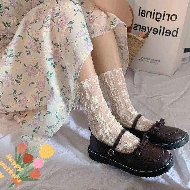 🔥Còn hàng🔥Tất ren tất lưới mỏng nữ tất jk cổ tích trắng đen