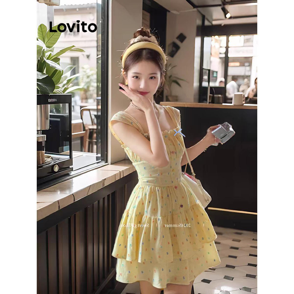 Ảnh Đầm Lovito họa tiết chấm bi phong cách thường ngày cho nữ LNA65350 1