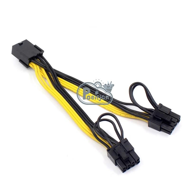 Cpu EPS 8Pin sang 2 cổng PCIe 8Pin Dual PCI-E 6 + 2Pin Y Splitter Miner GPU Card đồ họa Dây cáp cấp nguồn 18AWG 20CM