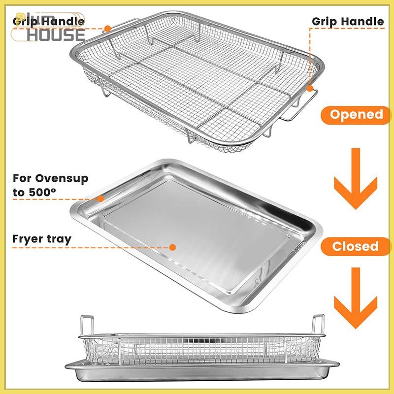 Khay nướng dầu inox chống dính PlumHOUSE, chảo/đĩa lưới vuông, dùng cho chiên, bánh
