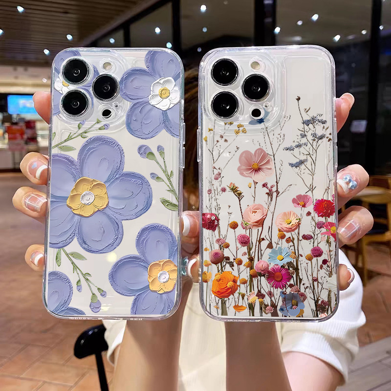 Ốp Lưng Cây Hoa Nhỏ Tươi Mùa Hè Cho Samsung Galaxy A56 A36 A26 A16 A55 5G A06 A05 A05S S24 FE S25 Ultra Plus Vỏ Mềm Trong Suốt Họa Tiết Silicon Thời Trang TPU Trong Suốt