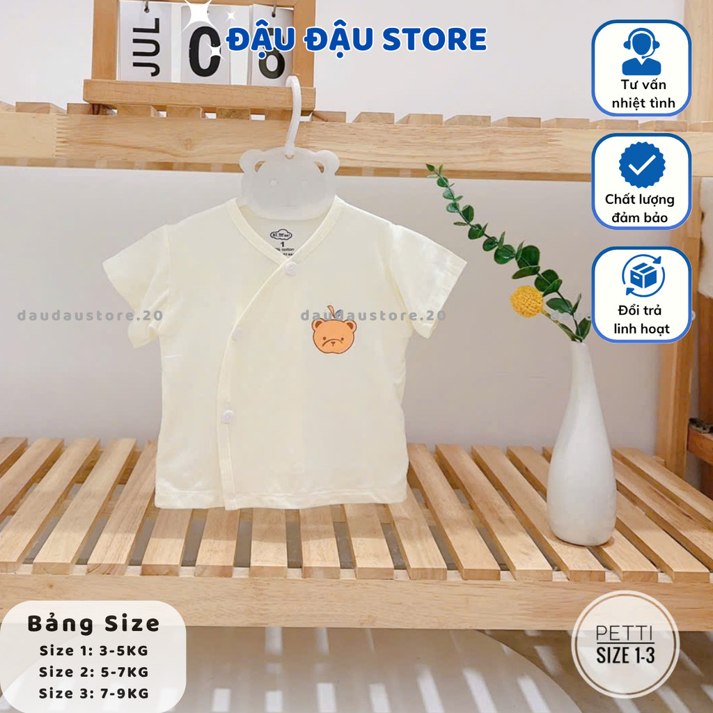 Combo 3/5 Áo Cộc Tay Petit Nền Kem In Ngực mềm mịn mát thấm hút mồ hôi cho bé sơ sinh 0-9 tháng AL20 Đậu Đậu Store