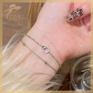JU Hợp Thời Trang Hai Lớp Hạt Tròn Nhỏ Vòng Tay Nữ Vòng Tay Màu Bạc Đơn Giản Dây Xích Nữ Vòng Tay Trang Sức VN