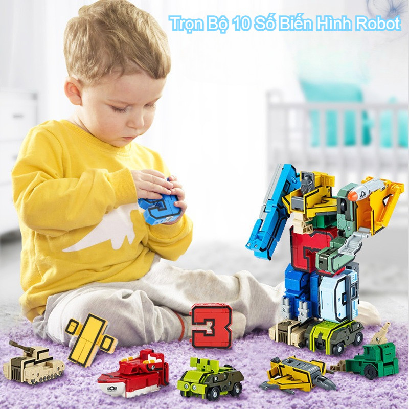 Trọn Bộ 10 Số Biến Hình Robot,Đồ chơi Robot số biến hình,đồ chơi lắp ráp lắp ghép robot sáng tạo nhiều hình cho bé