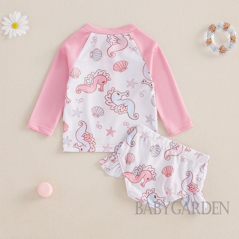 / / -6Month-4years Bé Gái 2 Bộ Đồ Bơi Dài Tay Seashell Seahorse In Rash Guard Bộ Đồ Tắm Đồ Bơi Mùa Hè