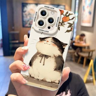 Ốp điện thoại hình mèo mực thời trang thích hợp cho iPhone16 / 15 / 14 / 13 / MINI / 12 / 11 / Pro MAX / X / 7 / 8 / 6 Vỏ bảo vệ học sinh silicon lỏng chống sốc và chống rơi toàn diện