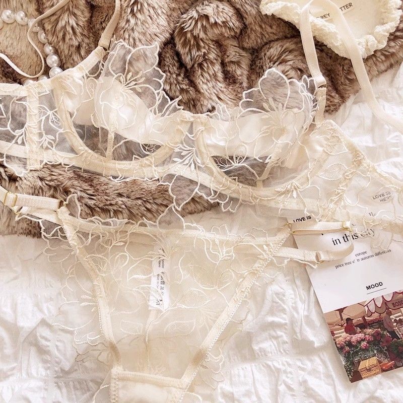 Pháp Sexy thêu đồ lót ren lưới sợi mềm khung siêu mỏng Bra