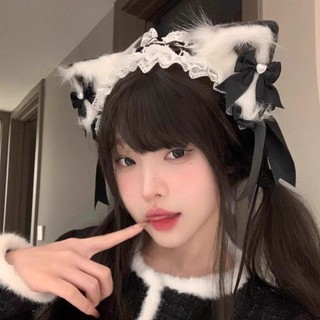 WARMTHCO Quấn Đầu, Nơ Ren Tai Mèo Băng Đô, Cosplay Gothic Mũ Phụ Kiện Tóc