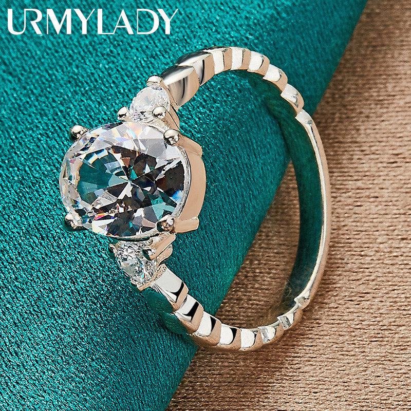 URMYLADY Bạc 925 Prong Set Zircon 7-10 # Nhẫn Nữ Cưới Thời Trang Quyến Rũ Trang Sức