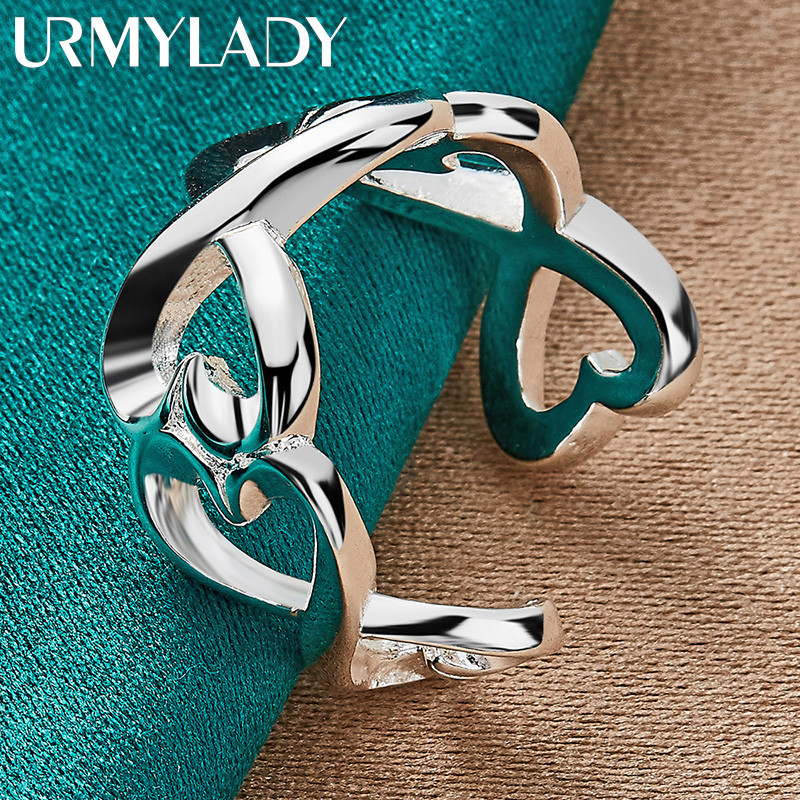 URMYLADY Bạc 925 Trái Tim Tình Yêu Nhẫn Nữ Tiệc Cưới Thời Trang Quyến Rũ Trang Sức